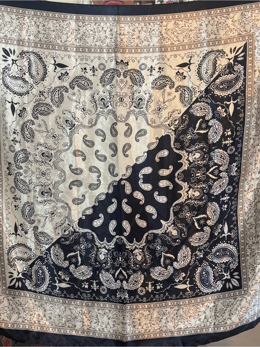 M. O. S. I. Silk Navy and White Paisley Scarf